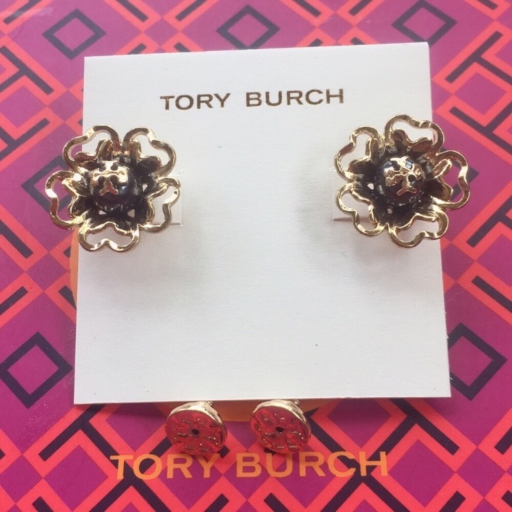 Tory Burch Katie Floral Logo Stud Earrings